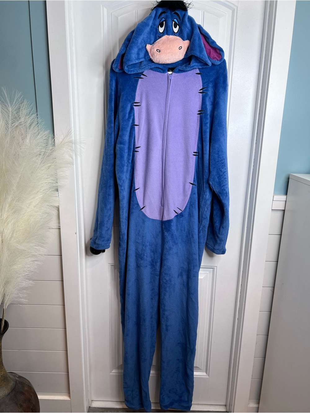 Disney Adult Plush Eeyore Hooded Onesie Halloween Costume. Size XL.